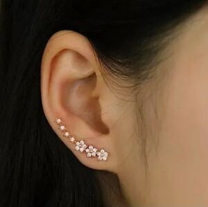 Elegant Gold Cherry Blossom Diamond Climber Earrings